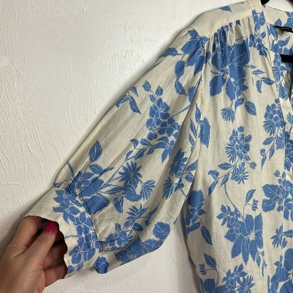 RW & Co Linen Blend Floral Print 3/4 Sleeve V-neck Top Blouse Size S - Picture 2 of 9